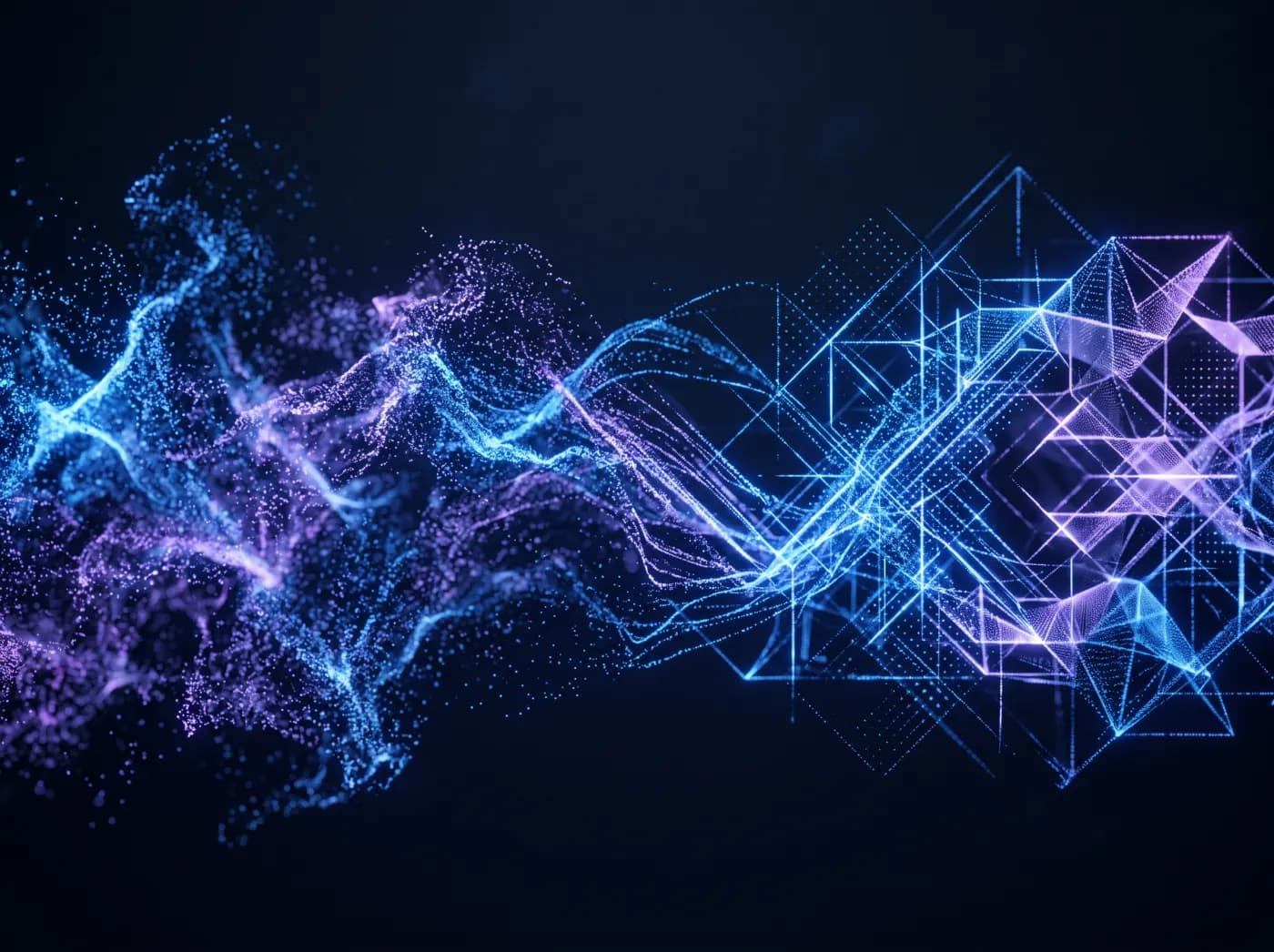Abstract particle field resolving from noise into ordered geometric structure